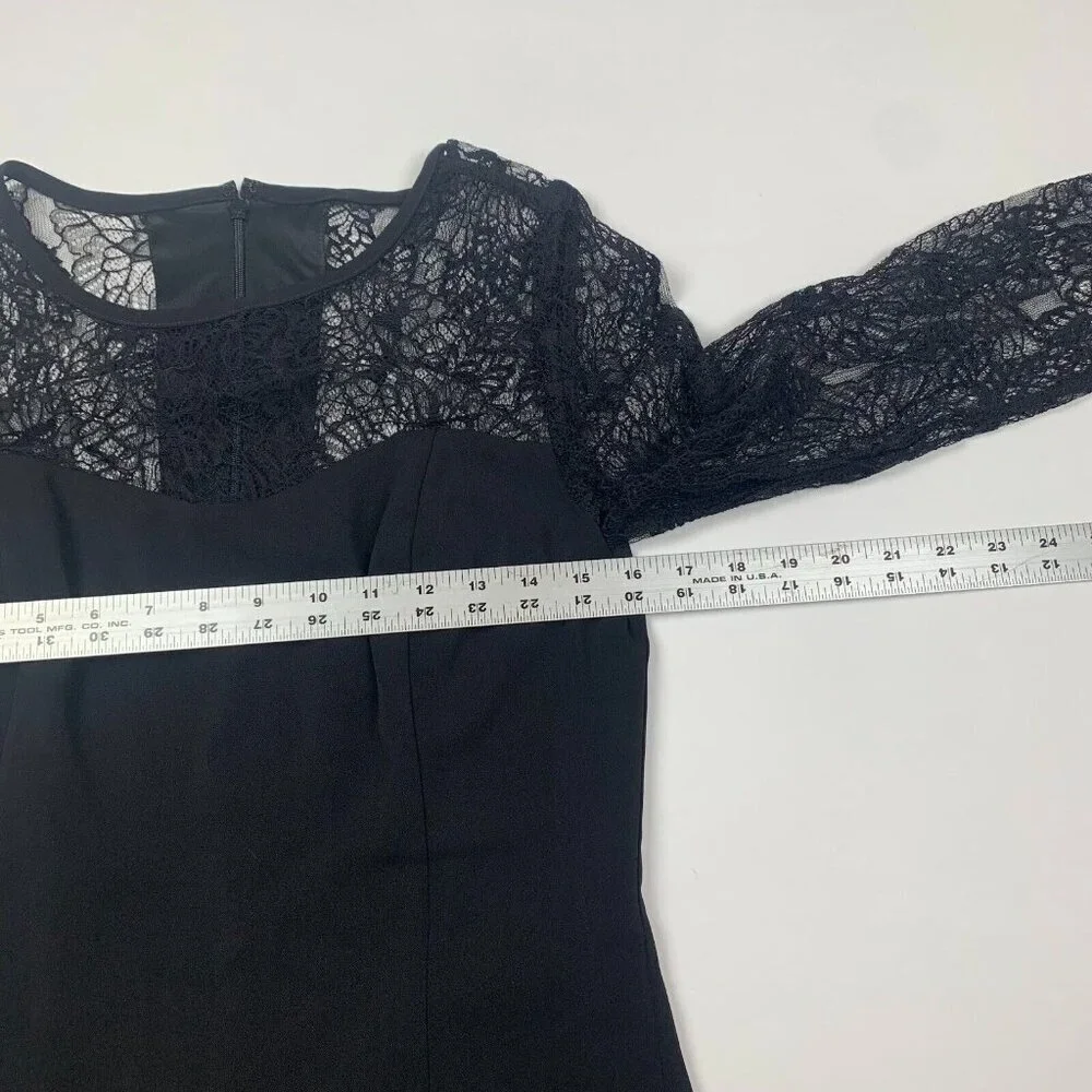 Laundry by Shelli Segal Womens Lace Little Black Dress Size 8 Long Sleeve Zip - Picture 4 of 8